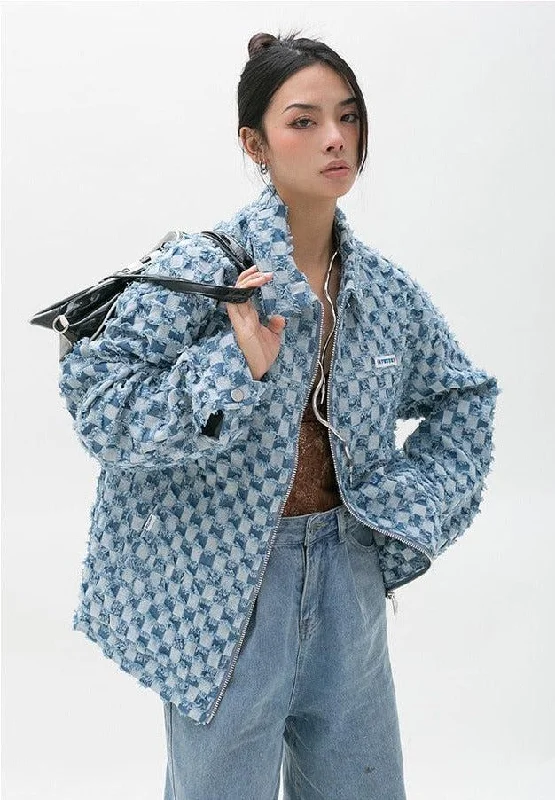 Women’s wool jackets for winter warmth -Y2K Checkered Zip Up Jacket