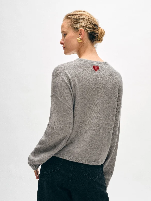 Women’s crew neck tops for simple elegance -Cashmere Heart Drop Shoulder Sweater