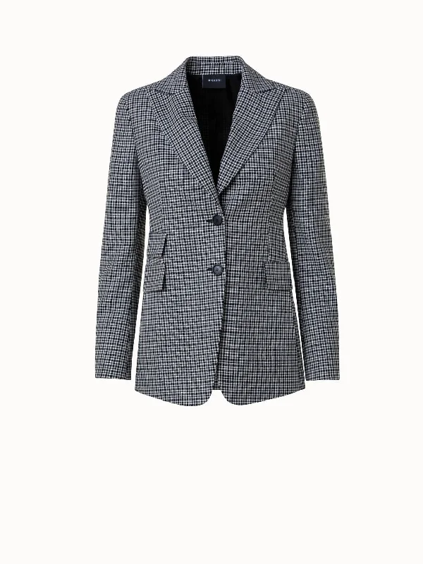 Women’s water-resistant jackets for rainy days -Microcheck Wool Long Jacket