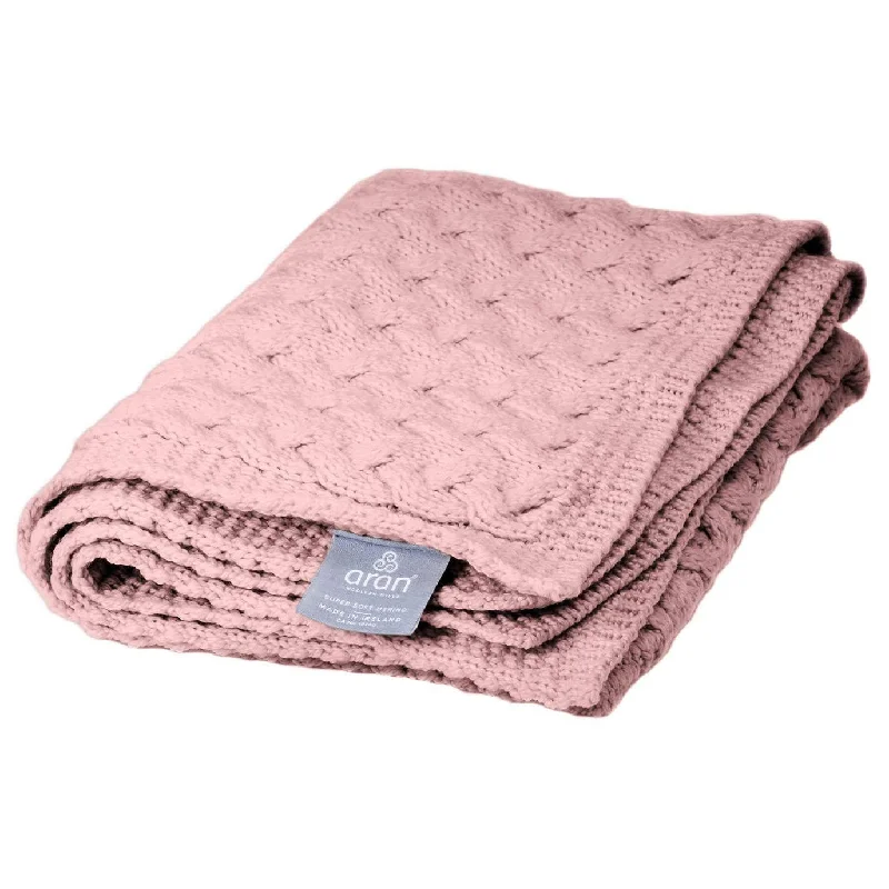 Women’s split-neck tops for modern twist -Merino Wool Aran Baby Blanket in Soft Pink