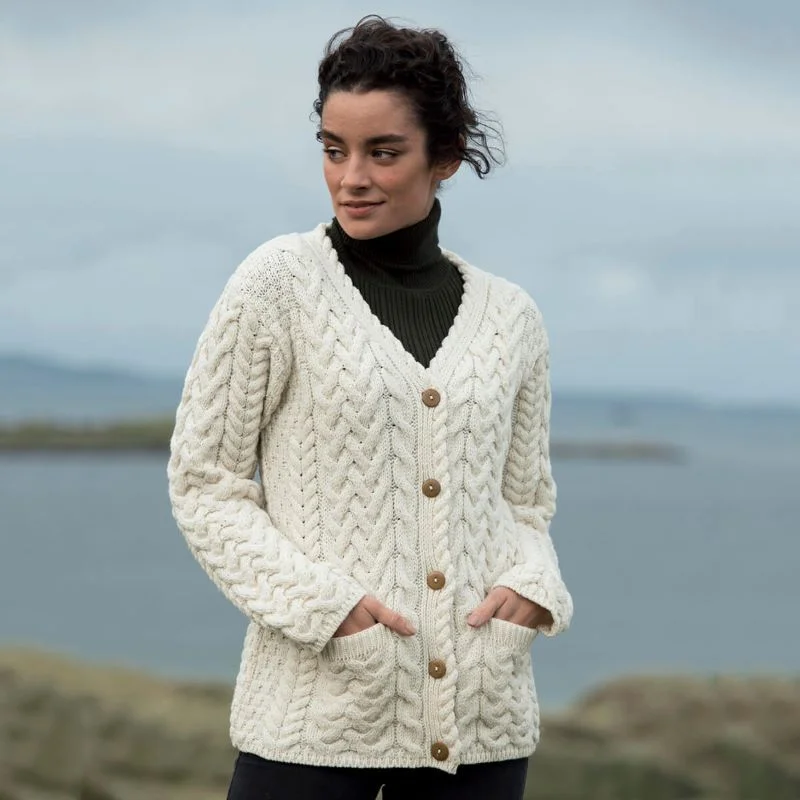 Women’s puff sleeve tops for dramatic flair -Traditional Irish Cable Knit Ladies Cardigan