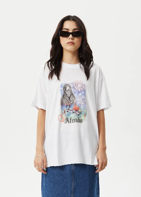 Women’s batwing sleeve tops for relaxed fit -AFENDS Womens Nirvana - Oversized Tee - White