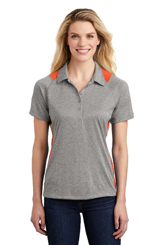 Women’s polo tops for sporty chic -Sport-Tek Womens Heather Contender Moisture Wicking Short Sleeve Polo Shirt - Heather Vintage Grey/Deep Orange