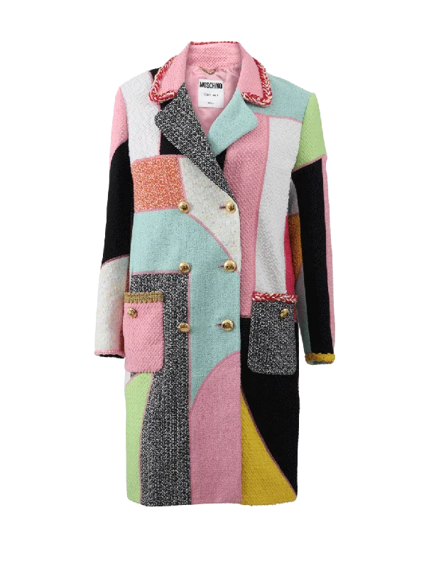 Women’s cashmere coats for luxury warmth -Patchwork Tweed Coat