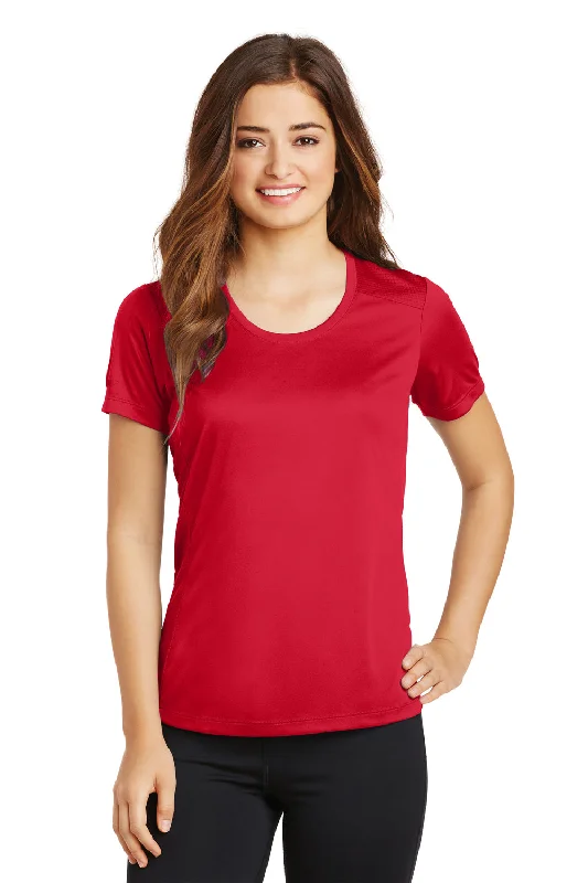 Women’s chiffon tops for light and airy feel -Sport-Tek Womens Elevate Moisture Wicking Short Sleeve Scoop Neck T-Shirt - True Red - Closeout