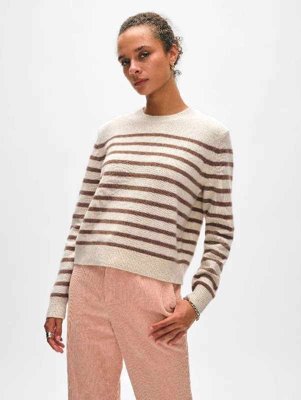 Women’s wrap shirts for casual chic -Cashmere Striped Crewneck