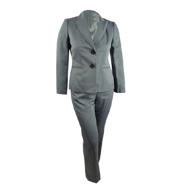 Women’s houndstooth jackets for classic patterns -Le Suit Women's Herringbone Pantsuit (18, Steel Multi)