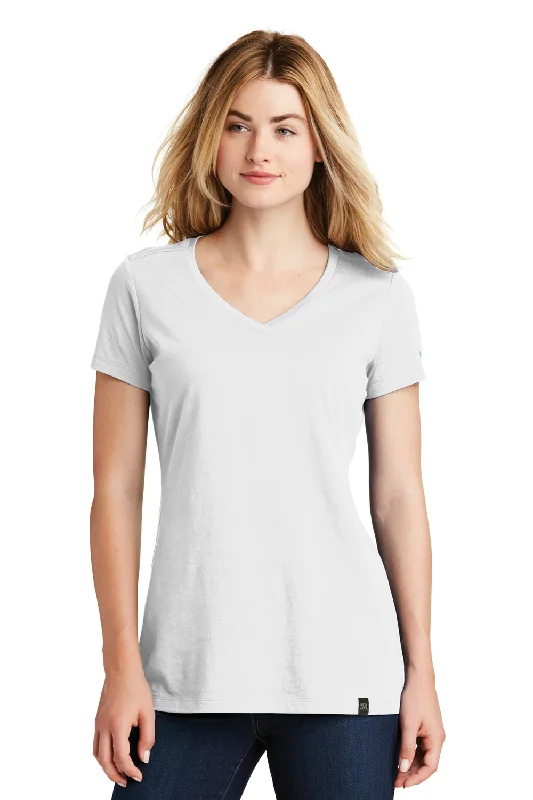 Women’s asymmetrical tops for modern fashion -New Era Womens Heritage Short Sleeve V-Neck T-Shirt - White