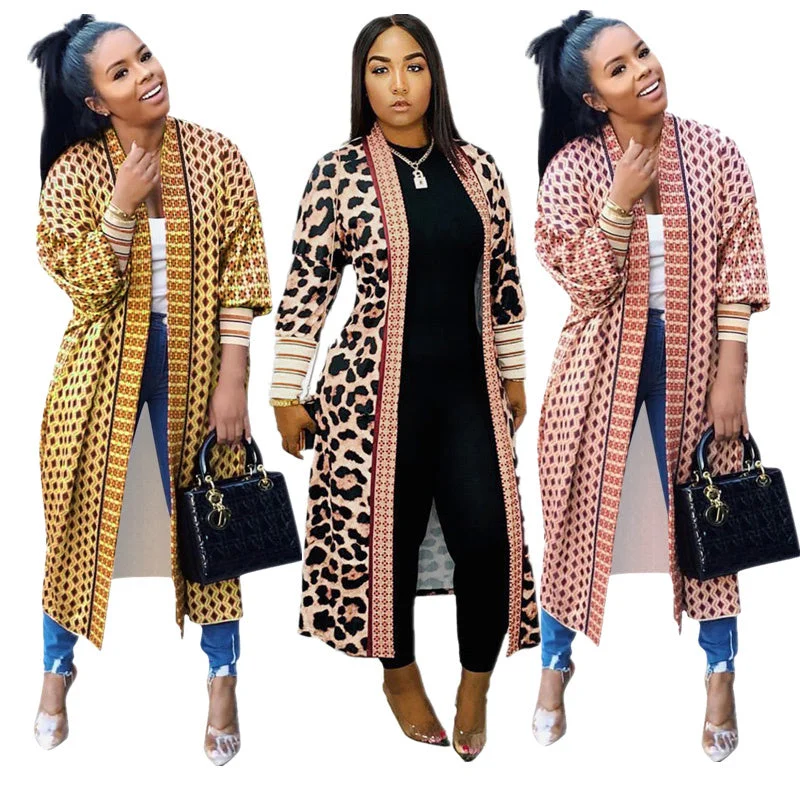 Women’s oversized blazers for chic fashion -2022 fall ladies long cardigan winter fashion leopard print long coats for women