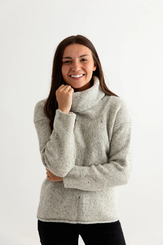 Women’s solid color tops for versatile outfits -Womens Chunky Cowl neck jumper - Light limestone