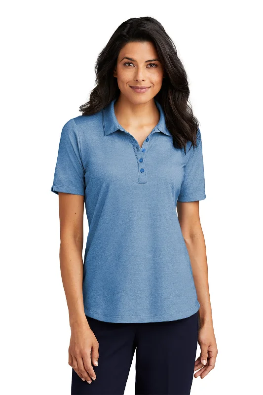 Women’s blouses for workwear elegance -Port Authority Womens Moisture Wicking Fine Pique Short Sleeve Polo Shirt - Heather Aegean Blue