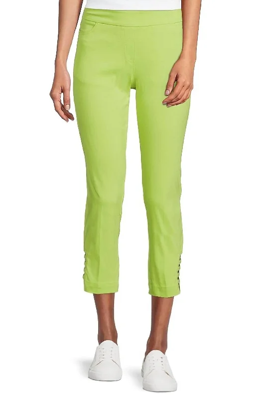 Women’s boatneck dresses for classic design -Women’s colorful pants for vibrant style -Straight Hem Pull-On Ladder Hem Twill Crop Pants In Lime