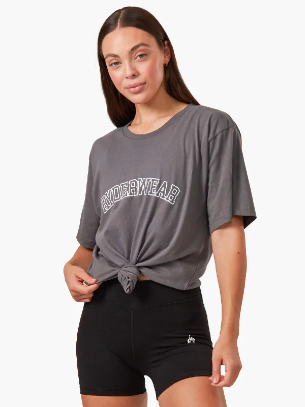 Women’s lace tops for feminine touch -Oversized T-Shirt - Charcoal