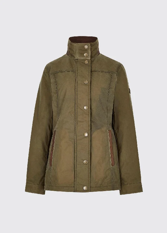 Women’s high-neck coats for extra coverage -Mountrath Waxed Jacket - Dusky Green