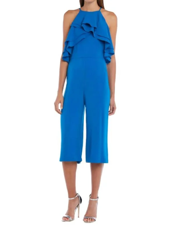 Women’s silk dresses for luxurious touch -Women’s striped pants for bold fashion -Culotte Jumpsuit In Blue