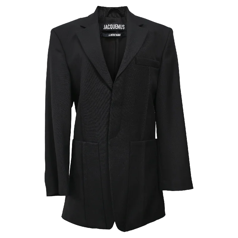 Women’s fleece jackets with hoods for extra warmth -Jacquemus La Montagne D'Homme Single-Breasted Blazer in Black Wool