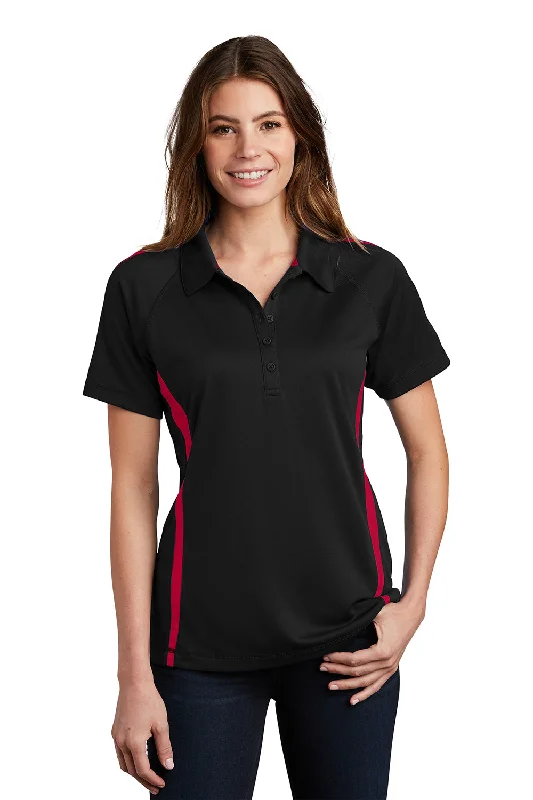 Women’s peasant tops for boho chic -Sport-Tek Womens Micro-Mesh Moisture Wicking Short Sleeve Polo Shirt - Black/Red