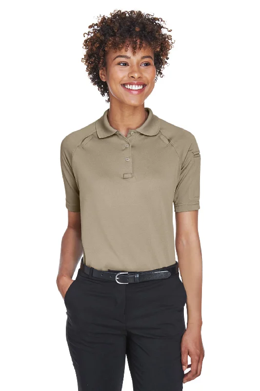 Women’s embroidered tops for detailed design -Harriton Womens Advantage Tactical Moisture Wicking Short Sleeve Polo Shirt - Desert Khaki