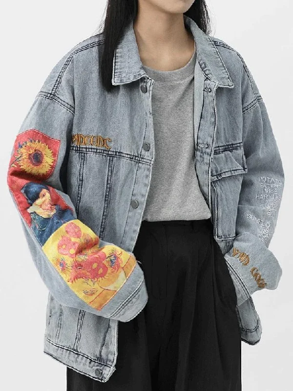 Women’s biker jackets for edgy look -Vincent Van Gogh Denim Jacket