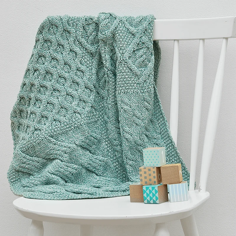 Women’s sweater tops for cozy warmth -Soft Green Aran Knit Wool Baby Blanket