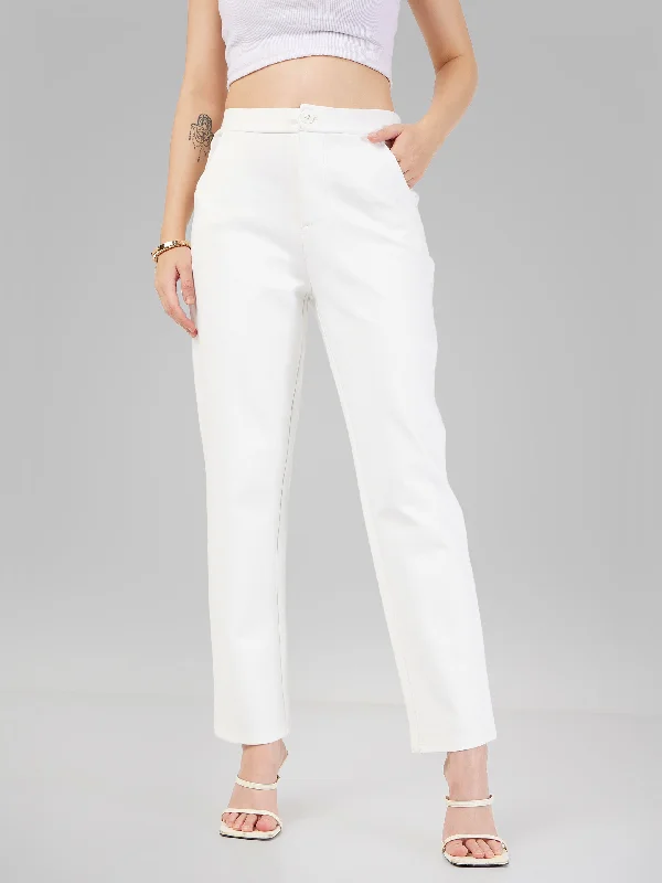 Women’s cotton dresses for breathable comfort -Women’s formal trousers for office style -Women White Roma Tapered Pants