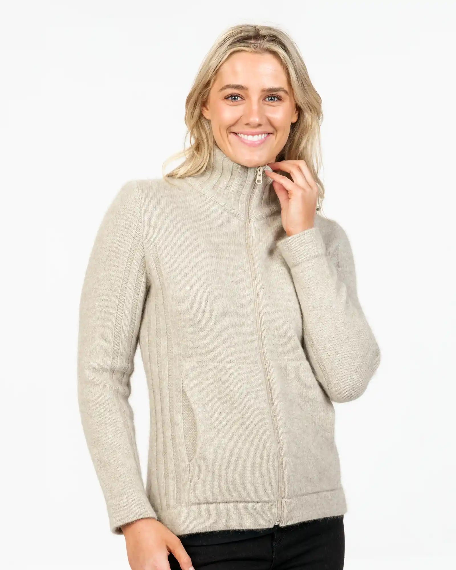 Women’s wrap-around coats for elegant appeal -Natural Women's Essential Jacket in Possum Merino - NS832