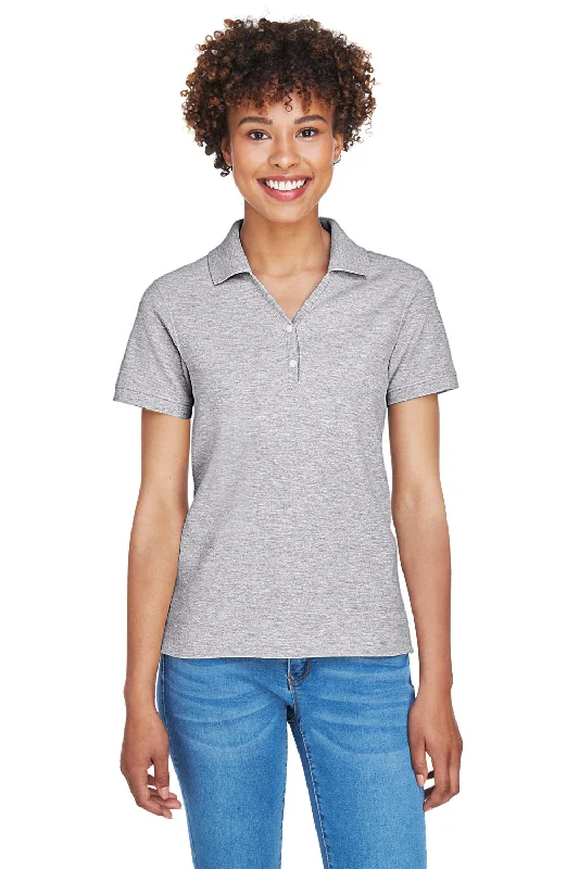 Women’s pleated tops for structured fashion -Devon & Jones Womens Short Sleeve Polo Shirt - Heather Grey