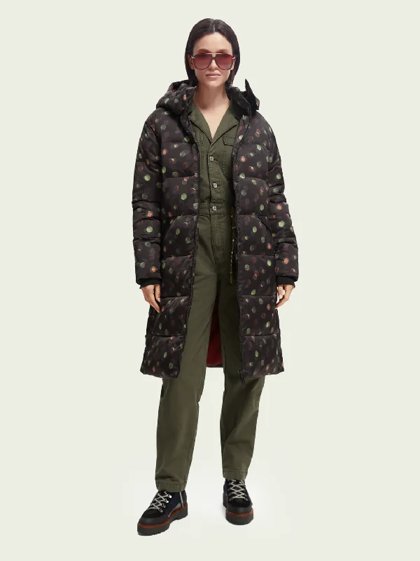 Women’s trench coat with belt for classic look -Printed Puffer Coat