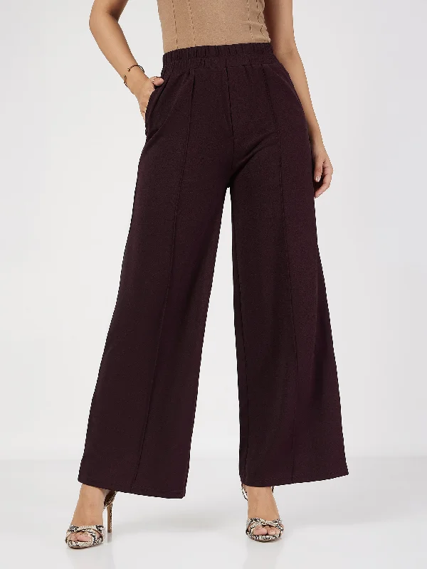 Women’s lace dresses for elegant occasions -Women’s palazzo pants for breezy comfort -Women Burgundy Front Dart Palazzo Pants