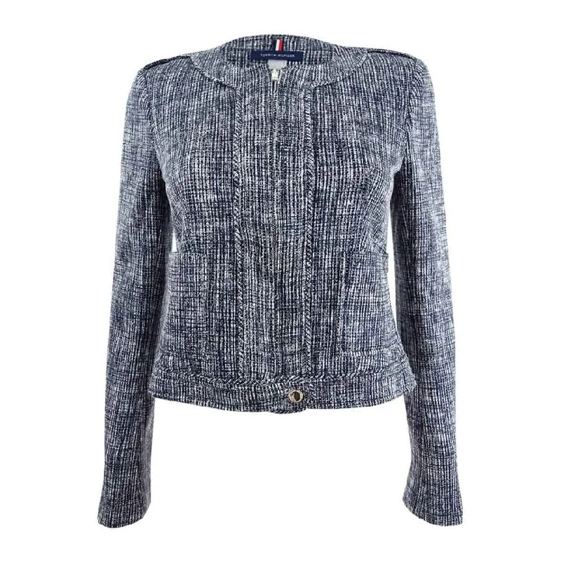 Women’s wool coats for cold weather style -Tommy Hilfiger Women's Collarless Tweed Jacket