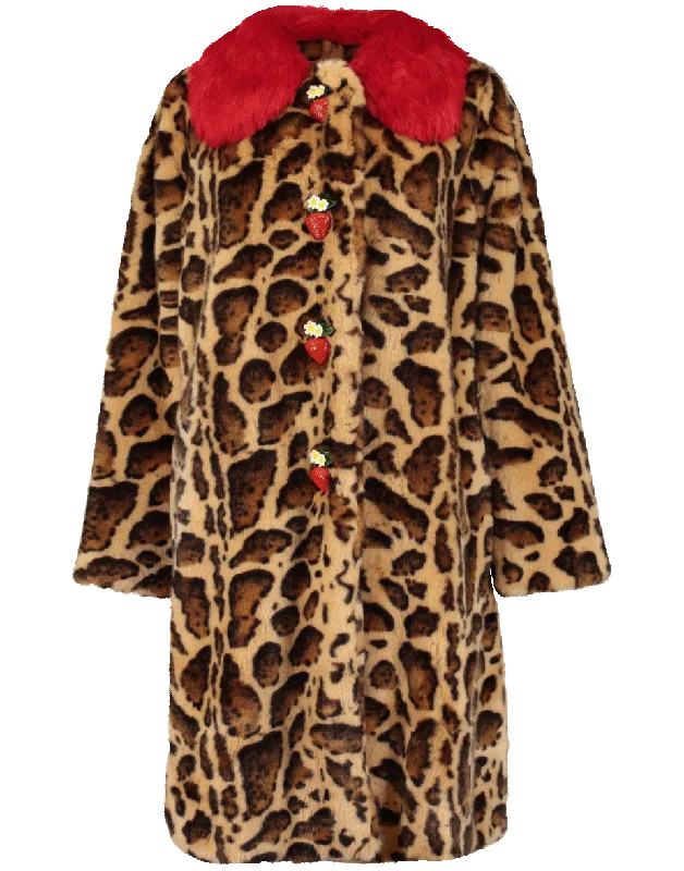 Women’s shearling jackets for cozy warmth -Leopard Faux Fur Coat