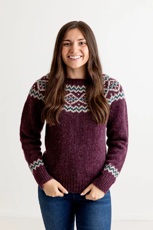 Women’s bell sleeve tops for dramatic look -Womens Chunky Finnieston Yoke Fair Isle Jumper - Aubergine