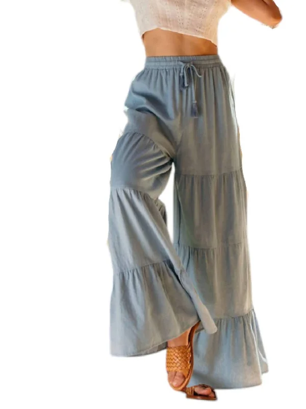 Women’s spaghetti strap midi dresses for casual chic -Women’s low-rise pants for casual style -High Waist Boho Flair Denim Pants In Light Blue