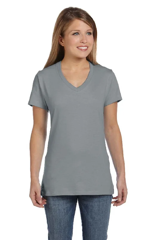 Women’s mesh tops for airy style -Hanes Womens Nano-T Short Sleeve V-Neck T-Shirt - Vintage Grey - Closeout