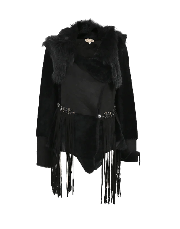 Women’s velvet jackets for luxurious touch -Steve Fringed Coat