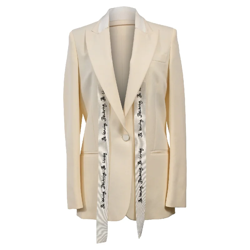 Women’s long trench coats for stylish warmth -Stella Mccartney Ribbon Detail Single-Breasted Blazer in Cream Wool