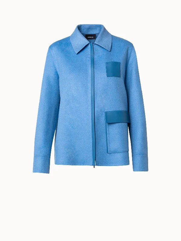 Women’s plaid wool jackets for autumn style -Cashmere Silk Double-Face Jacket with Leather Details