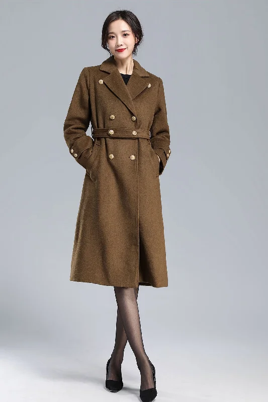 Women’s camel coats for sophisticated warmth -Long Wool Trench Coat, Ladies Wool Jacket 3178