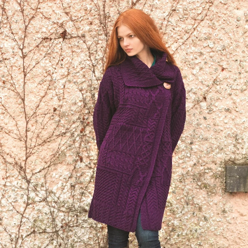 Women’s boatneck tops for classic elegance -Purple Single Button Aran Cardigan Ireland