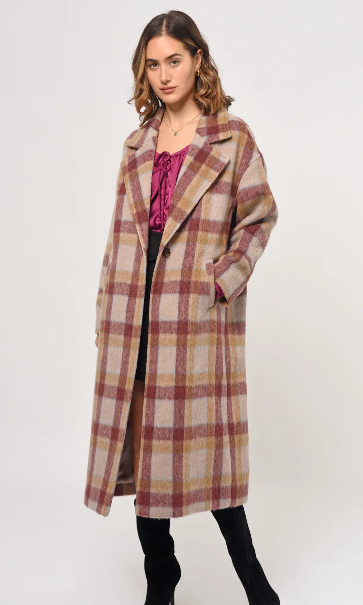 Women’s open-front jackets for easy layering -Bryce Plaid Coat