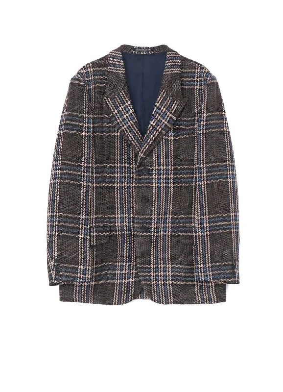 Women’s zip-up jackets for versatile wear -INDIAN PLAID PEAK LAPEL JACKET