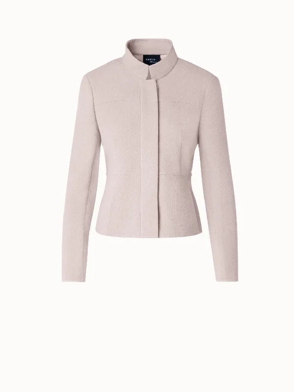 Women’s zippered jackets for easy wear -Short Jacket with Mock Neck in Wool Crêpe Double-Face