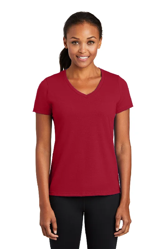 Women’s solid color tops for versatile outfits -Port & Company Womens Dry Zone Performance Moisture Wicking Short Sleeve V-Neck T-Shirt - Red