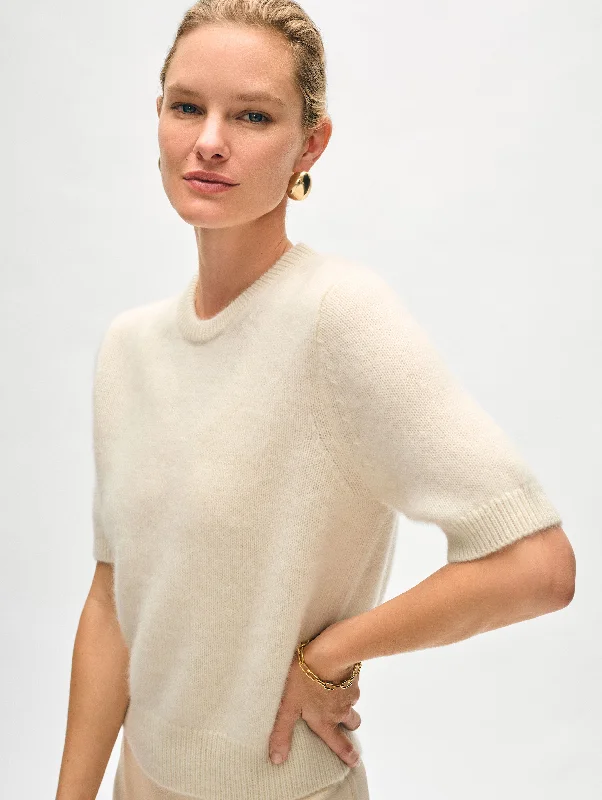 Women’s puffy sleeve tops for playful look -Brushed Cashmere Tee