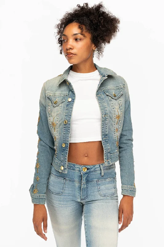 Women’s blazer jackets for professional look -DENIM JACKET IN MAORIE LIGHT WITH CRYSTALS