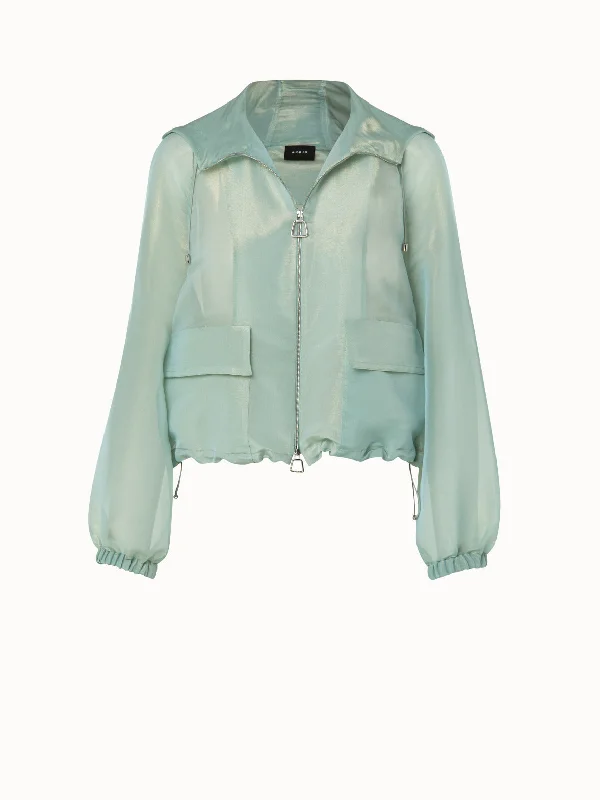 Women’s high-neck coats for extra coverage -Silk Techno Iridescent Organza Blouson Jacket