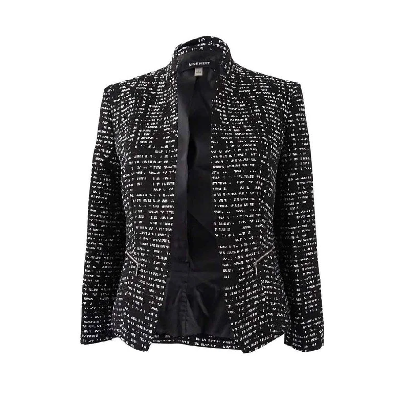 Women’s long jackets for extra warmth -Nine West Women's Kiss-Front Jacquard Blazer