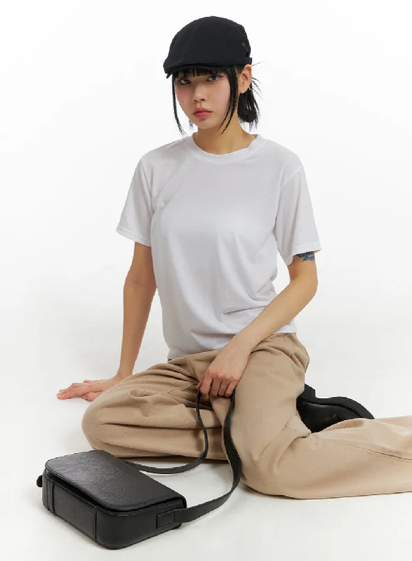 Women’s split-neck tops for modern twist -Basic T-Shirt IM414