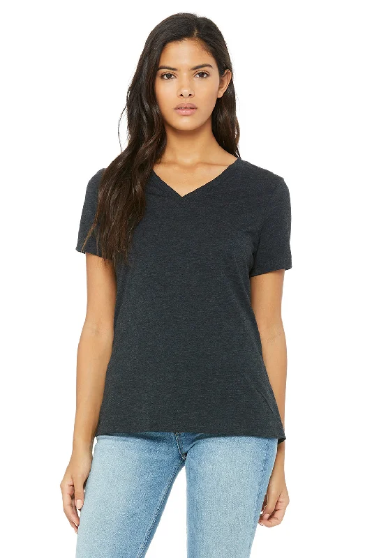 Women’s off-the-shoulder blouses for summer style -Bella + Canvas Womens Short Sleeve V-Neck T-Shirt - Charcoal Black Triblend