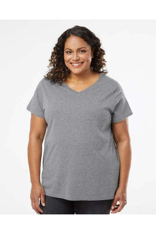 Women’s silk tops for luxury style -LAT Womens Curvy Collection Fine Jersey Short Sleeve V-Neck T-Shirt - Heather Granite Grey - Closeout